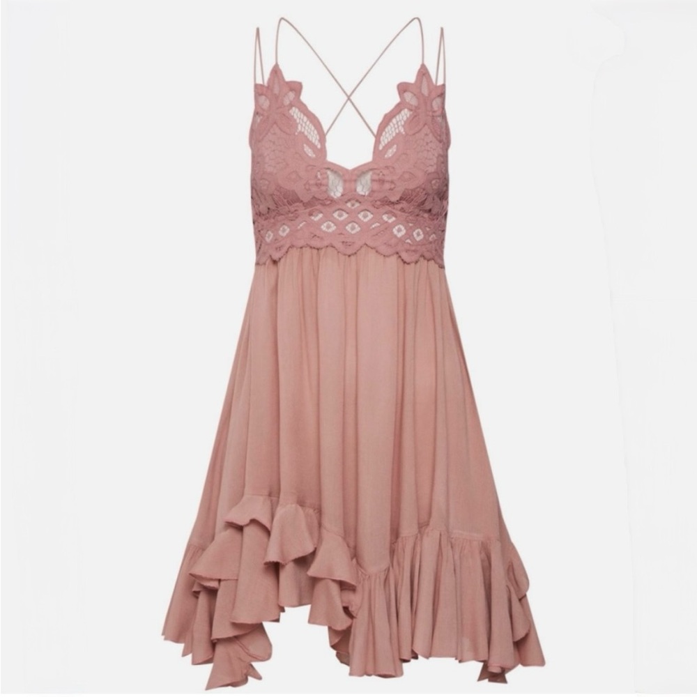 TV Famous ✵☽Free People☾✵ Crochet Ruffly Pink < Adella > Strappy Slip Dress | XS - Picture 7 of 15
